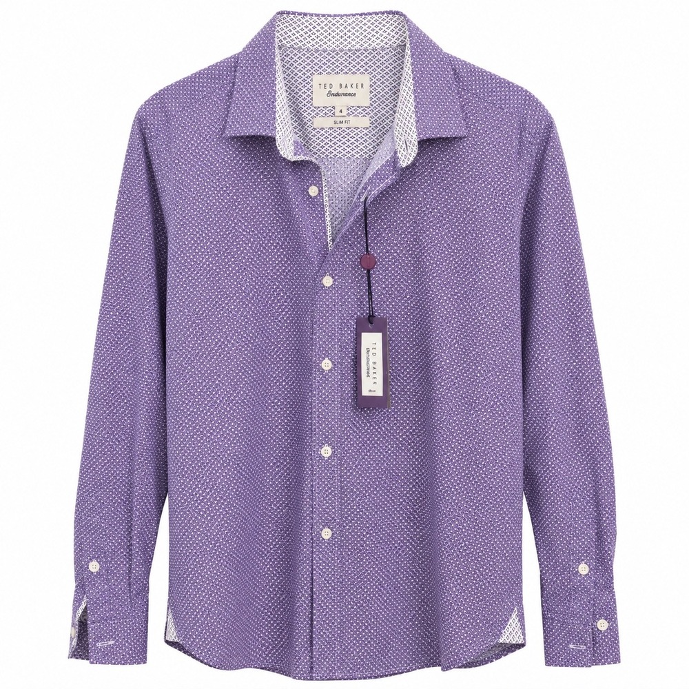 Ted Baker London Endurance Slim Fit Shirt 16‎ Purple Geometric Print NWT